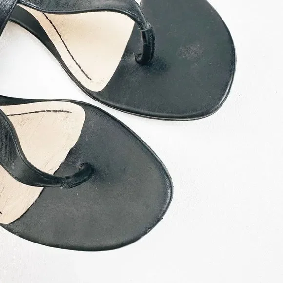 GUCCI Dionysus Black Sandal 38.5 US 8.5 Flat Flip Flop Leather T-Strap Flat GG - Picture 4 of 11